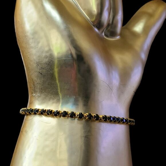 PARIS! 2/$30 Tennis Bracelet Onyx‎ and Goldtone 8" - Picture 6 of 8